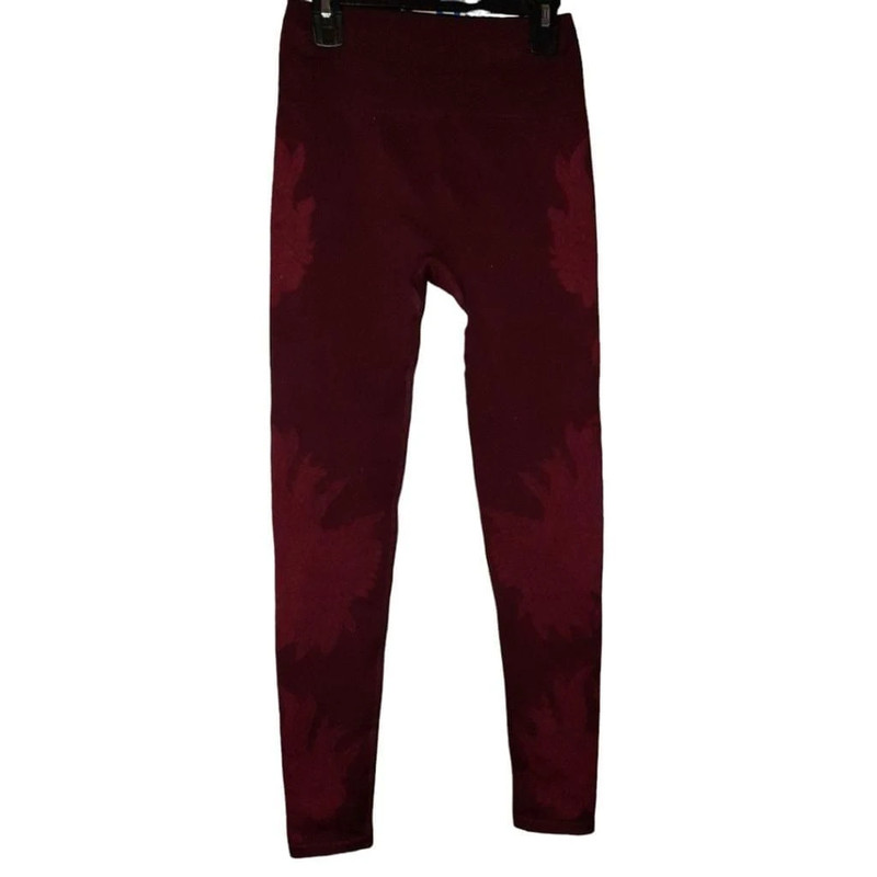 Fabletics Thick Floral Burgundy Leggings Size XS 3