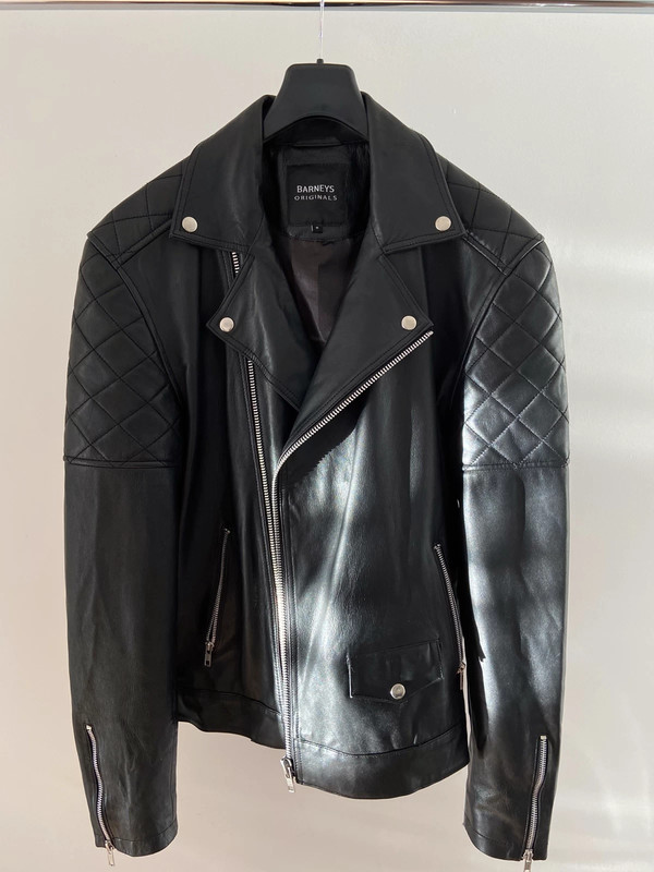 Barney's originals leather biker jacket with store shoulder detail