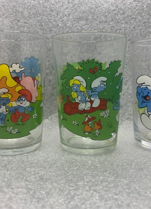 Smurfen mosterd glas - verre - glasses - copo - bicchieri - Gläser - 3X Brand ' new ', merk: The Smurfs, staat: Heel goed, € 9,99, € 11,19 inclusief Kopersbescherming