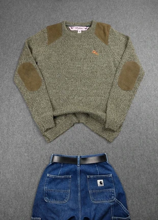 Pull Chasseur Vintage 80s en Maille Chiné Vert Kaki à Motif Brodé "Oiseau" 50% Laine (S/M), brand: Vintage Dressing, condizioni: Ottime, taglia: S / IT 40 / EU 36, €22.00, €23.80 include la Protezione acquisti Pro