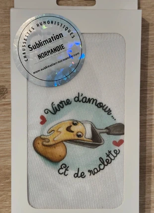 Chaussettes humoristiques vivre d amour et de raclette, brand: Création Française, condition: New with tags, size: One size, €5.90, €6.90 includes Buyer Protection