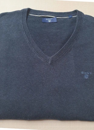 Pull col V Gant bleu marine logo brodé broderie taille L coton, merk: GANT, staat: Heel goed, maat: L, € 18,00, € 19,60 inclusief Kopersbescherming