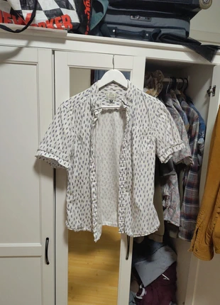 George. Casual Outfitters White Palm Leaf Short Sleeve Button-Up Shirt, marca: George, estado: Bom, tamanho: M, €2.00, €2.80 inclui Proteção do Comprador