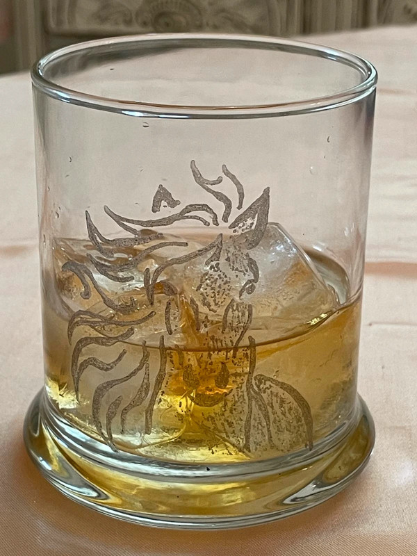 Whiskey Glass, Horse Design, Hand Etched, Cocktail, Ps3 1