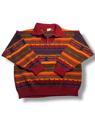 Pull vintage à motifs ethniques col zippé rouge orange - Taille L, brand: Vintage Dressing, condition: Very good, size: L / 40 / 12, €25.00, €26.95 includes Buyer Protection Pro