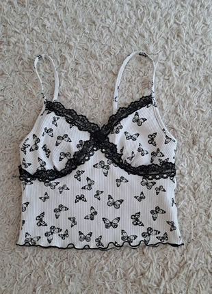 y2k Top mit Spitze Schmetterlinge Spitzentop Camitop, marque: Clockhouse, état: Très bon état, taille: S / 36 / 8, 1,00 €, 1,75 € Protection acheteurs incluse