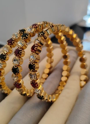 Ultimate Set of 3 Festive Crystal Bangles | Gold Tone Red Black White Gem Stack | Party Wear, brand: Oliver Bonas, condition: Very good, £11.25, £12.51 includes Buyer Protection