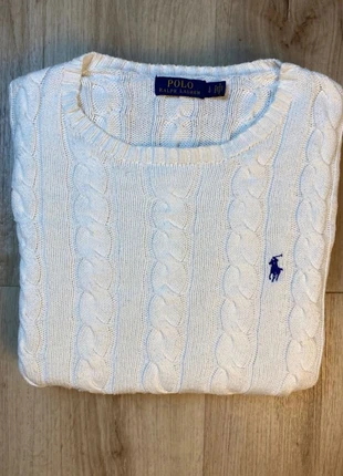 Pull torsadé Polo Ralph Lauren L – Écru coton, col rond, logo brodé Hiver, marque: Ralph Lauren, état: Très bon état, taille: L, 45,00 €, 47,95 € Protection acheteurs incluse