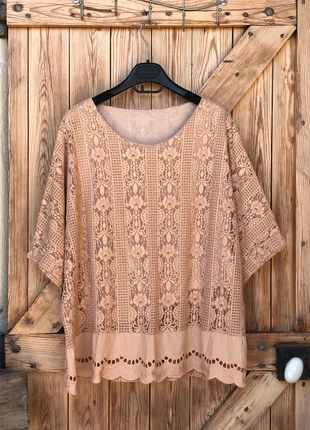 Blouse bohème dentelle/broderies anglaises coupe ample beige, marca: Boheme, estado: Nuevo sin etiquetas, tamaño: XXL / 44 / 16, 9,00 €, 10,15 € Protección al comprador incluida