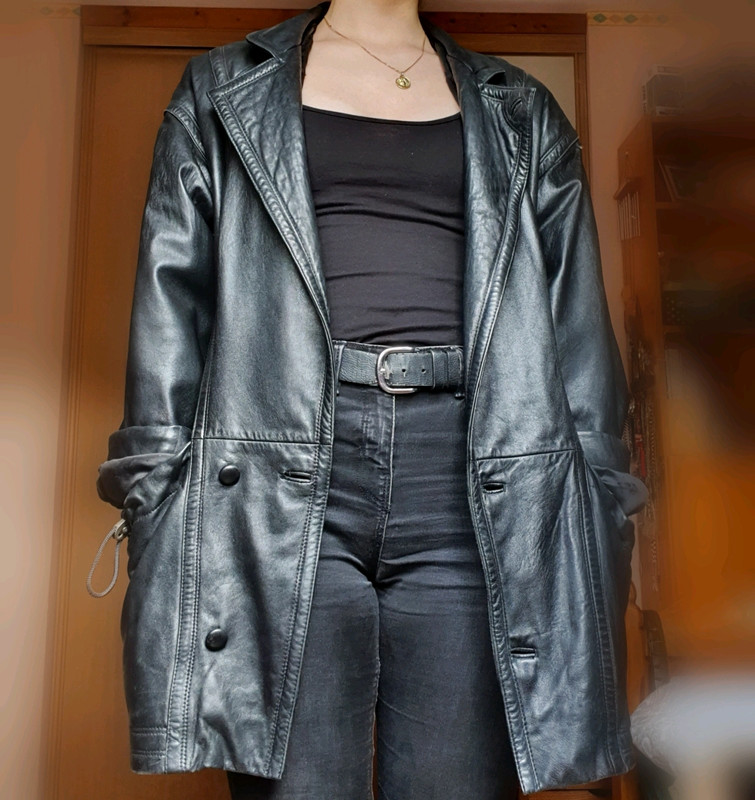 manteau 3 4 cuir noir femme