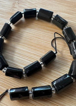 Natural Black Tourmaline barrel beads, condition: New with tags, £4.00, £4.90 includes Buyer Protection