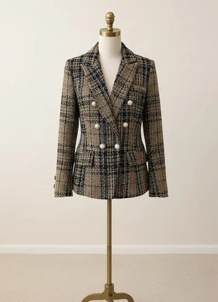 Blazer à carreaux en tweed élégant chic automne hiver femme taille S, merk: sans marque, staat: Heel goed, maat: S / 36 / 8, € 64,90, € 68,85 inclusief Kopersbescherming