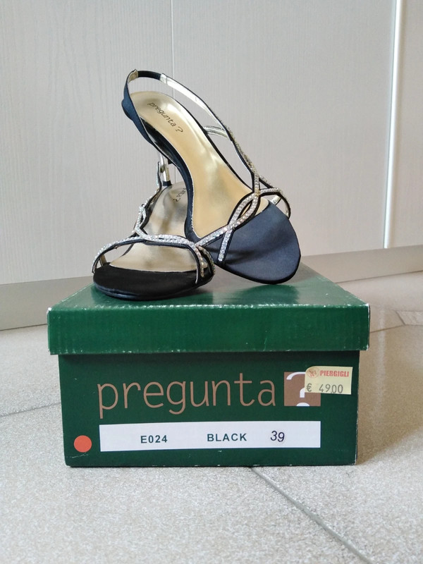 Scarpe donna aperte nere con tacco e strass