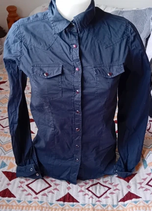 Chemise western cintrée avec boutons pressions marine femme S school ray, marca: School Ray, estado: Nuevo sin etiquetas, tamaño: S / 36 / 8, 7,00 €, 8,05 € Protección al comprador incluida