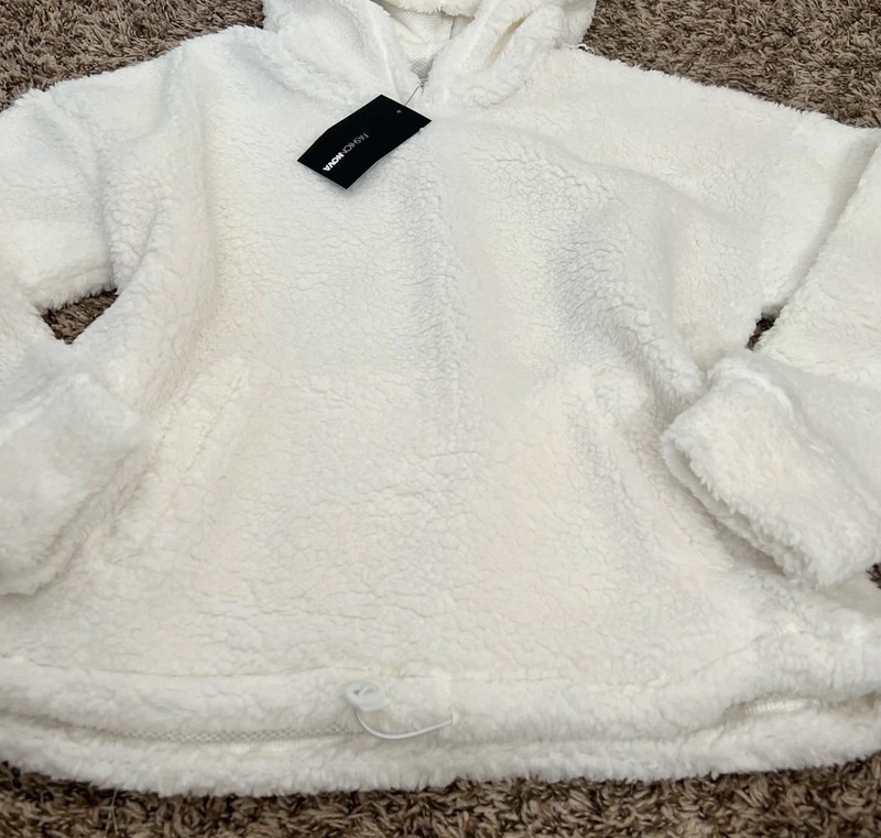 White Faux Fur Sherpa Pullover Hoodie 3