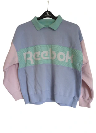 Reebok Vintage 80s Spellout Pastel Boxy Collared Sweatshirt Sweater Jumper - L., brand: Reebok, condition: Very good, size: L / 12, £30.00, £32.20 includes Buyer Protection Pro