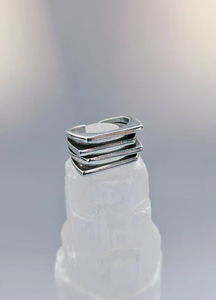 Bague géométrique argentée empilée – style minimal / industriel, marque: y2k, état: Très bon état, taille: Ajustable, 9,80 €, 10,99 € Protection acheteurs incluse