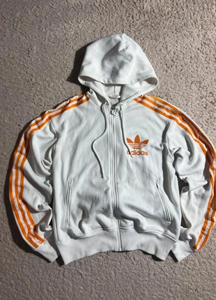 Veste adidas à capuche blanche / bande orange - Taille S, marca: adidas, estado: Muito bom, tamanho: S, €26.10, €28.11 inclui Proteção do Comprador