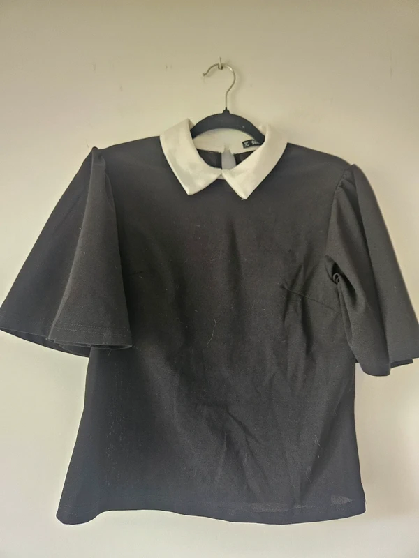 Blouse noire à col Claudine blanc Shein taille 38 / M
