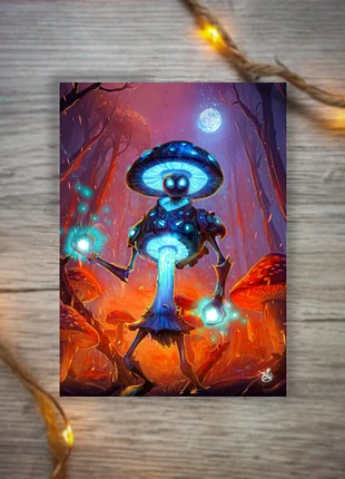 geïllustreerde ansichtkaart paddestoelen worrior - postcard - art print - A6 formaat, staat: Nieuw zonder prijskaartje, € 4,00, € 4,90 inclusief Kopersbescherming