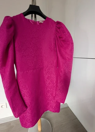 Robe Courte Fuchsia Taffetas Manches Bouffantes Jacquard Soirée, condition: Very good, size: L / 40 / 12, €45.99, €48.99 includes Buyer Protection