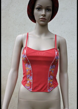 Corset rouge brodé neuf., état: Neuf sans étiquette, taille: S / 36 / 8, 4,50 €, 5,43 € Protection acheteurs incluse