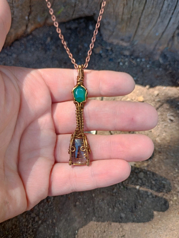 Green Onyx and Smoky Rutile Quartz Copper Necklace 5