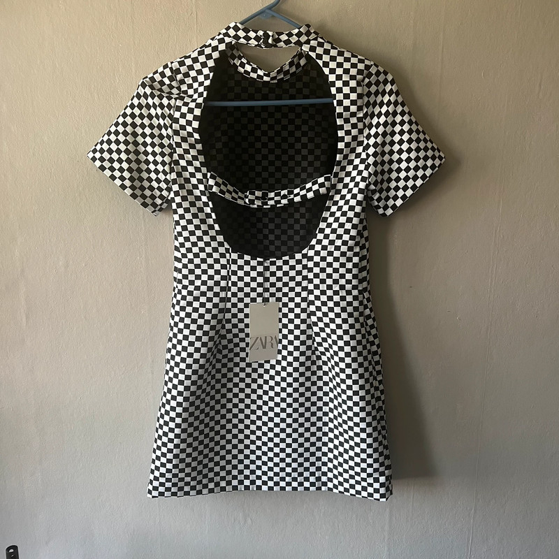 Black and white checkered mini dress sales