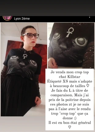 Crop top killstar vintage chat imprimé cat, brand: Killstar, condition: Very good, size: One size, €13.00, €14.35 includes Buyer Protection