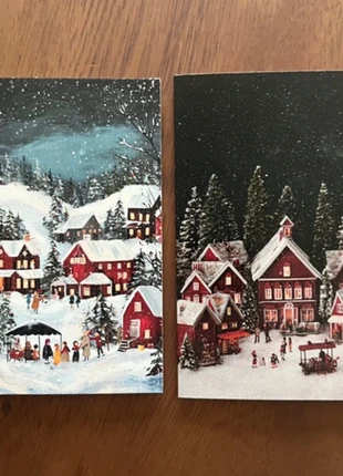 SALE! Set van 2 dubbele wenskaarten 'Winterdorp' inclusief enveloppen, staat: Nieuw met prijskaartje, € 1,00, € 1,75 inclusief Kopersbescherming