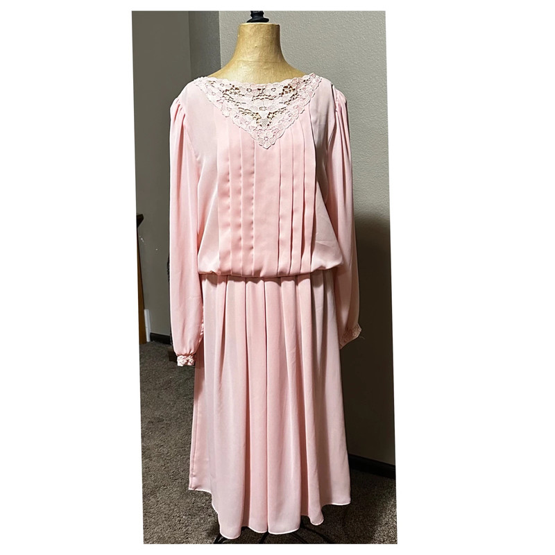 VTG 80's Peach Drop Waist Pleated Semi Sheer Part Dress 10 1