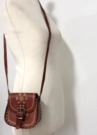 Tan Leather Mini Tooled Embossed Crossbody Bag, condition: Good, £9.90, £11.10 includes Buyer Protection