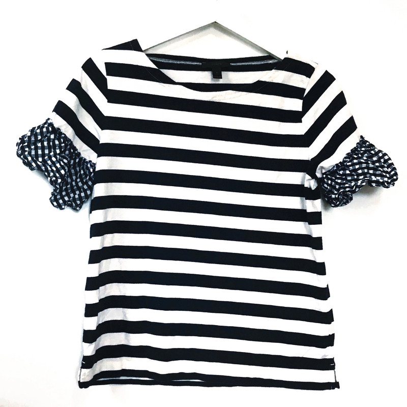 J. Crew gingham ruffle sleeve striped top, Size S 1