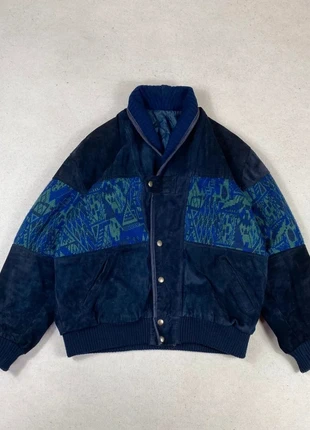 Veste Bomber Jacket Vintage année 1980 cuir daim et Laine manches longues long sleeves Bleu L, marke: Vintage Dressing, zustand: Sehr gut, größe: L, 100,00 €, 105,70 € beinhaltet Vinted-Käuferschutz Pro