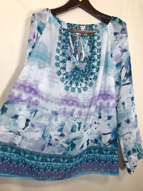 Jennifer Lopez Floral Chiffon Top Blouse 2xl Sheer Purple 3