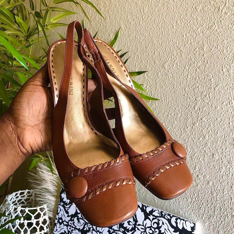vintage Gianni Bini rare Brown and tan leather slingback kitten heels pumps Vinted