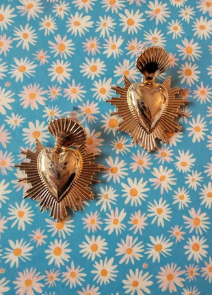 Boucle d'oreille ex voto coeur rayonnant sacré jesus vintage rétro doré or, marque: Vintage Dressing, état: Très bon état, 5,00 €, 5,95 € Protection acheteurs incluse