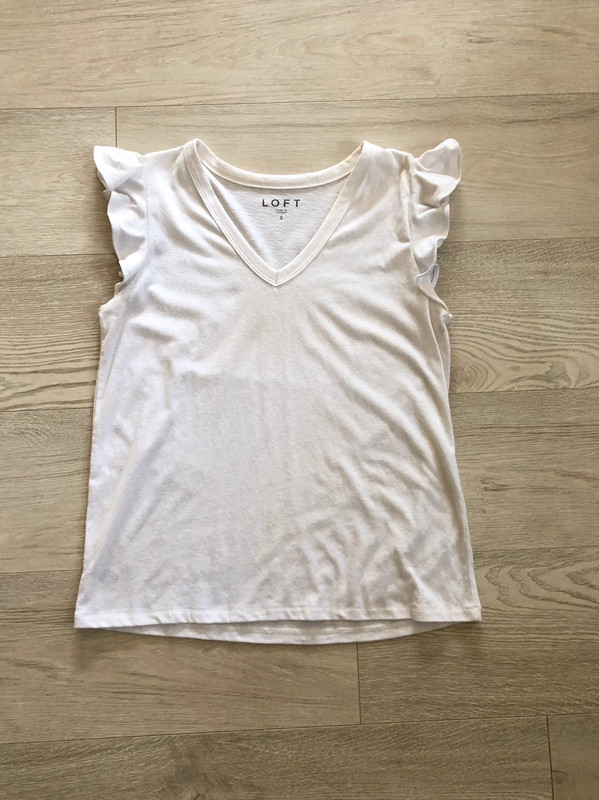 New Loft White Flutter Sleeve V-Neck Tee 1