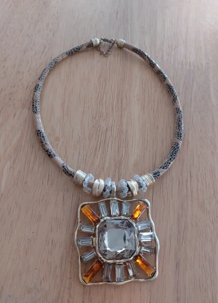 Costume jewellery necklace beaded large statement gem vintage lady theatre fancy dress up pendant, brand: NECKLACE, condition: Satisfactory, £1.00, £1.75 includes Buyer Protection