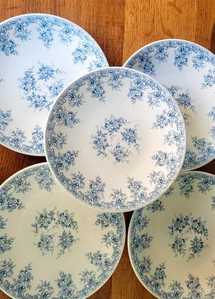 5 assiettes plates Rivanel en verre opale ,décor bleu fleuri,, brand: Rivanel, condition: Very good, €25.00, €26.95 includes Buyer Protection
