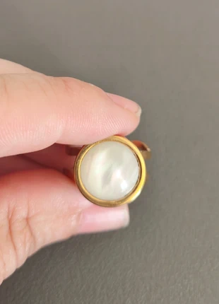 Bague ronde acier inoxydable doré pierre naturelle coquillage nacré 12 mm, brand: Nacre, condizioni: Ottime, taglia: Regolabile, €7.00, €8.05 include la Protezione acquisti Pro
