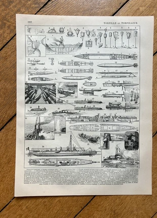 Torpilles et torpilleurs - Planche illustrée vintage, staat: Goed, € 8,00, € 9,10 inclusief Kopersbescherming Pro