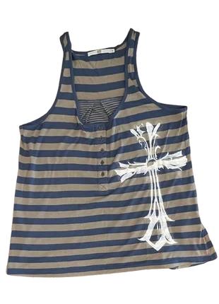Striped beige/blue tanktop with handpainted cross, marca: Alternative, estado: Muy bueno, tamaño: S / 36 / 8, 19,99 €, 21,69 € Protección al comprador incluida