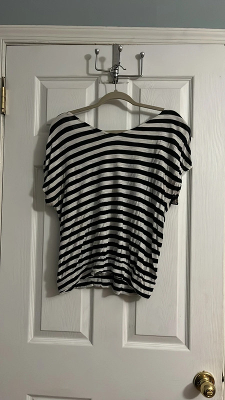 Express double V black and white striped Short Sleeved Shirt 5