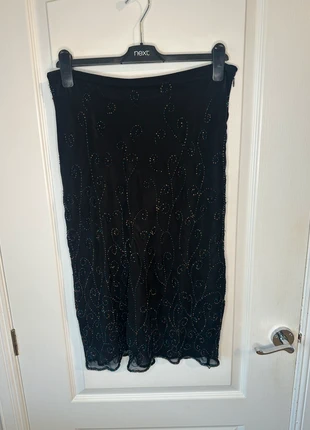 Y2K Vintage Anna Scholz for Designers at Debenhams Beaded Black Knee Length Skirt Size 14, brand: Anna Scholz, condition: Very good, size: M / UK 12-14, £9.99, £11.19 includes Buyer Protection