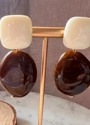 Boucles d’oreilles style carla sezane marron et écru lesbijouxdeprune, brand: lesbijouxdeprune, condition: New without tags, €15.00, €16.45 includes Buyer Protection