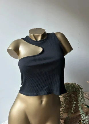 Top asymétrique côtelé noir Monki – Taille L, brand: Monki, condition: Very good, size: L / 40 / 12, €7.00, €8.05 includes Buyer Protection