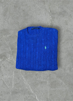 Ralph Lauren - Pull torsadé col rond femme bleu logo vert, brand: Ralph Lauren, condition: Very good, size: S / 36 / 8, 59.00 €, 62.65 € includes Buyer Protection