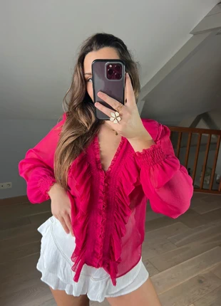 Blouse à volant rose à manches longues Zara taille S/36, marke: Zara, zustand: Sehr gut, größe: S / 36 / 8, 15,00 €, 16,45 € inklusive Vinted-Käuferschutz