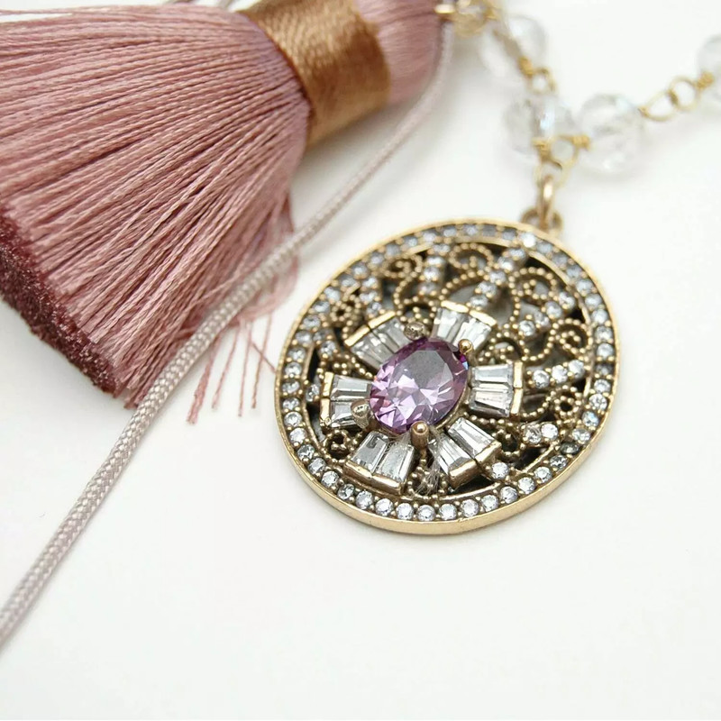 Baguette Crystal Amethyst Necklace 3